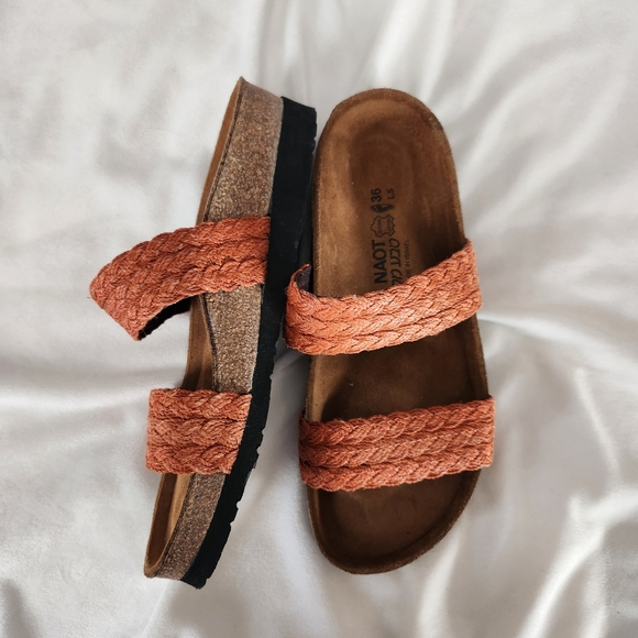 Naot Shoes - Naot womens size 36 5 5.5 leather mandarin linen braid slip on footbed sandals